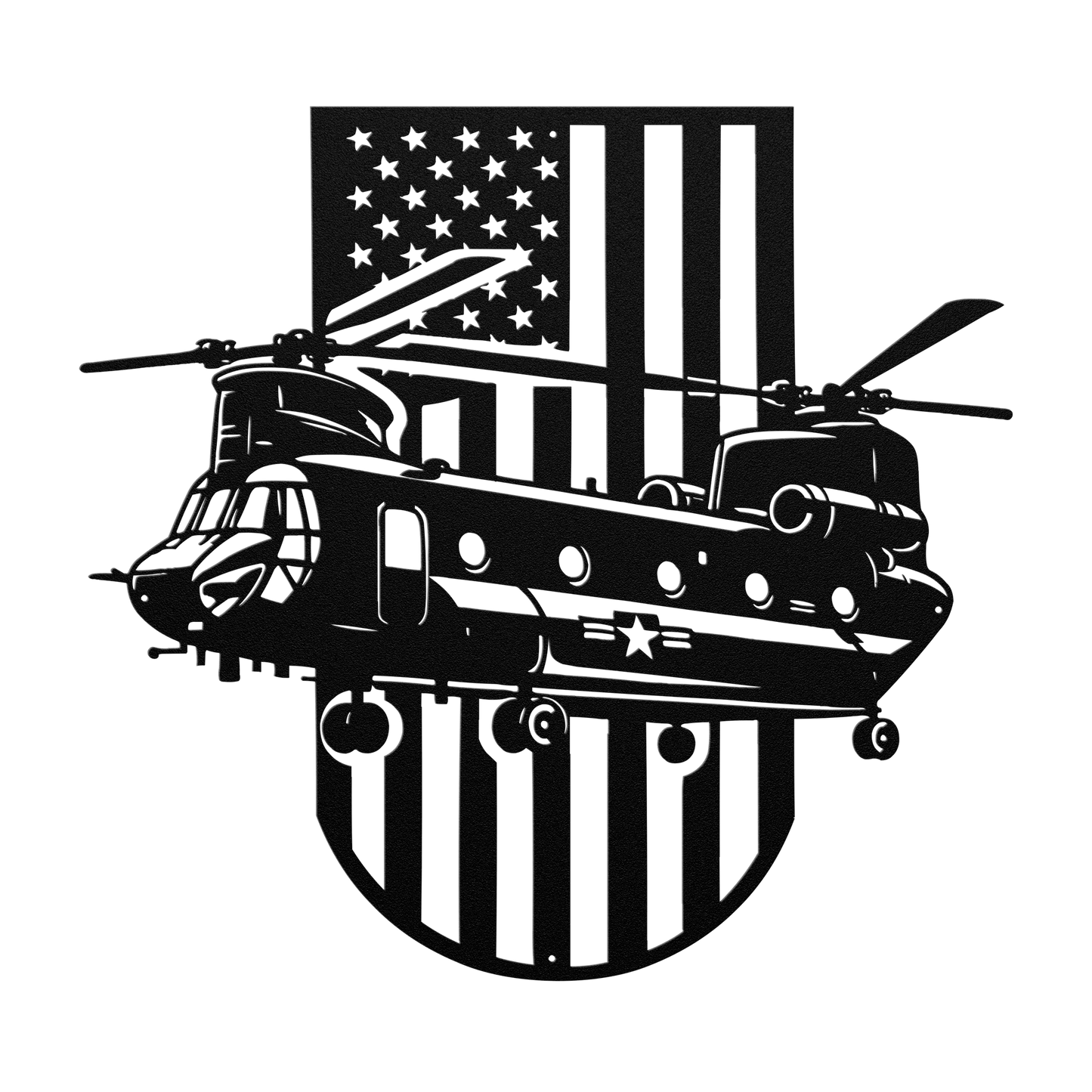 US Chinook Helicopter With American Flag Metal Wall Art - MAIKERU STUDIO
