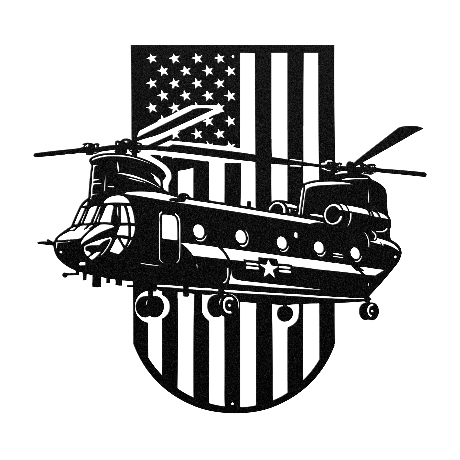 US Chinook Helicopter With American Flag Metal Wall Art - MAIKERU STUDIO