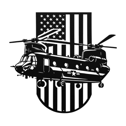 US Chinook Helicopter With American Flag Metal Wall Art - MAIKERU STUDIO