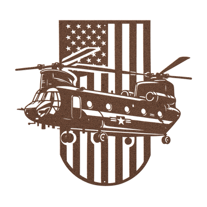 US Chinook Helicopter With American Flag Metal Wall Art - MAIKERU STUDIO