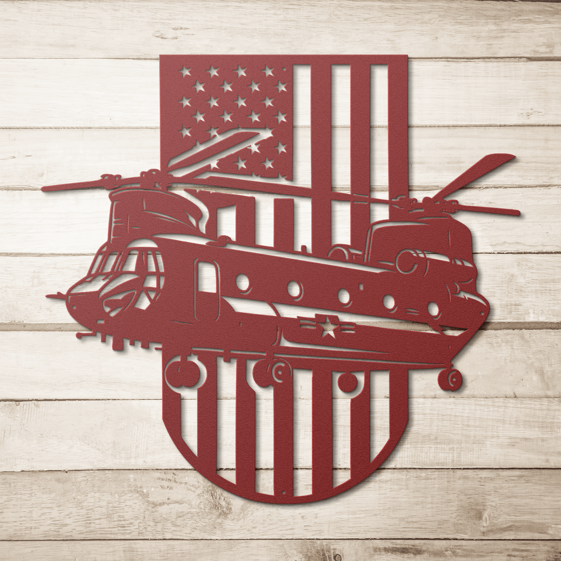 US Chinook Helicopter With American Flag Metal Wall Art - MAIKERU STUDIO