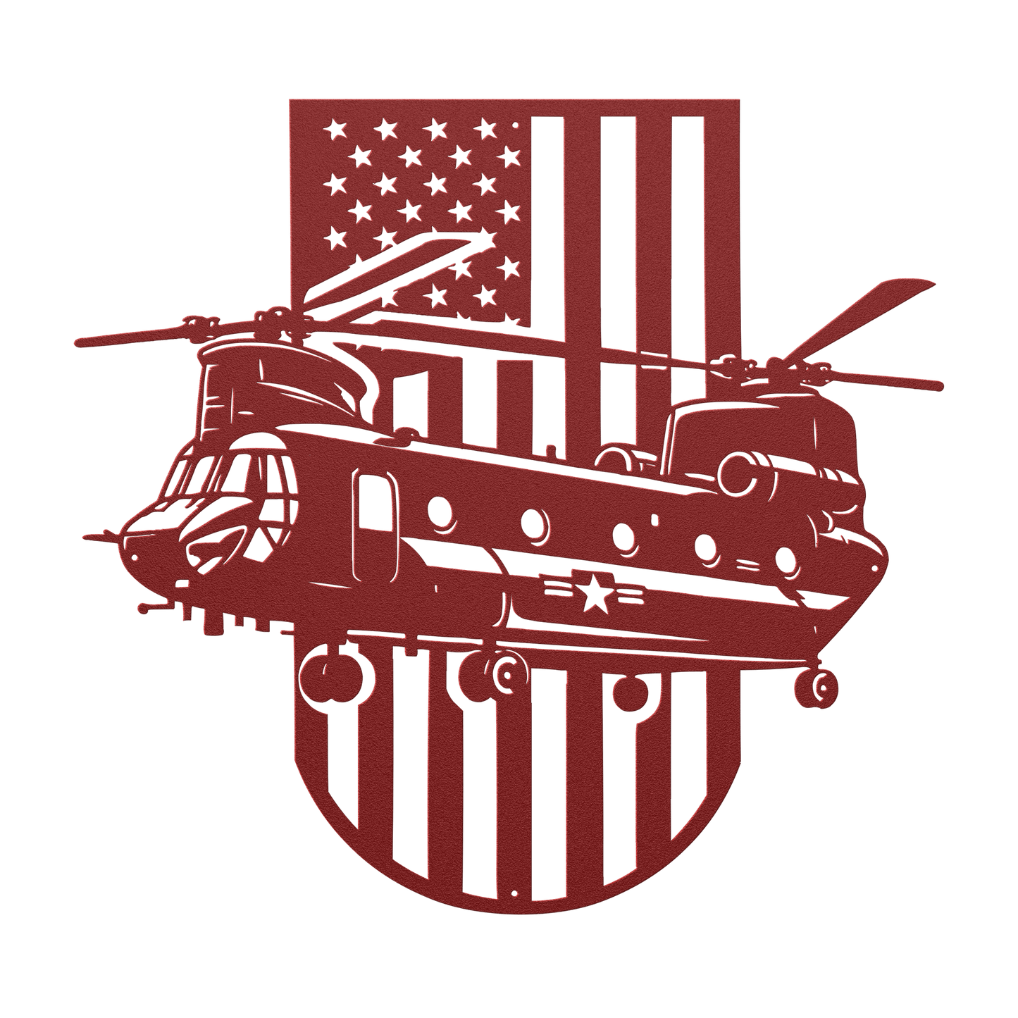 US Chinook Helicopter With American Flag Metal Wall Art - MAIKERU STUDIO
