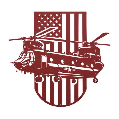 US Chinook Helicopter With American Flag Metal Wall Art - MAIKERU STUDIO