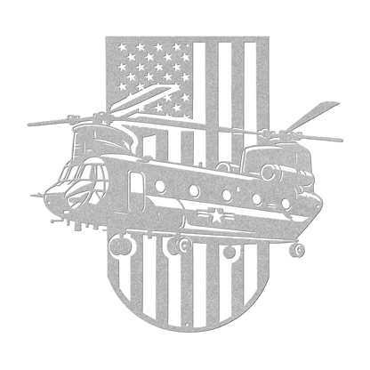 US Chinook Helicopter With American Flag Metal Wall Art - MAIKERU STUDIO