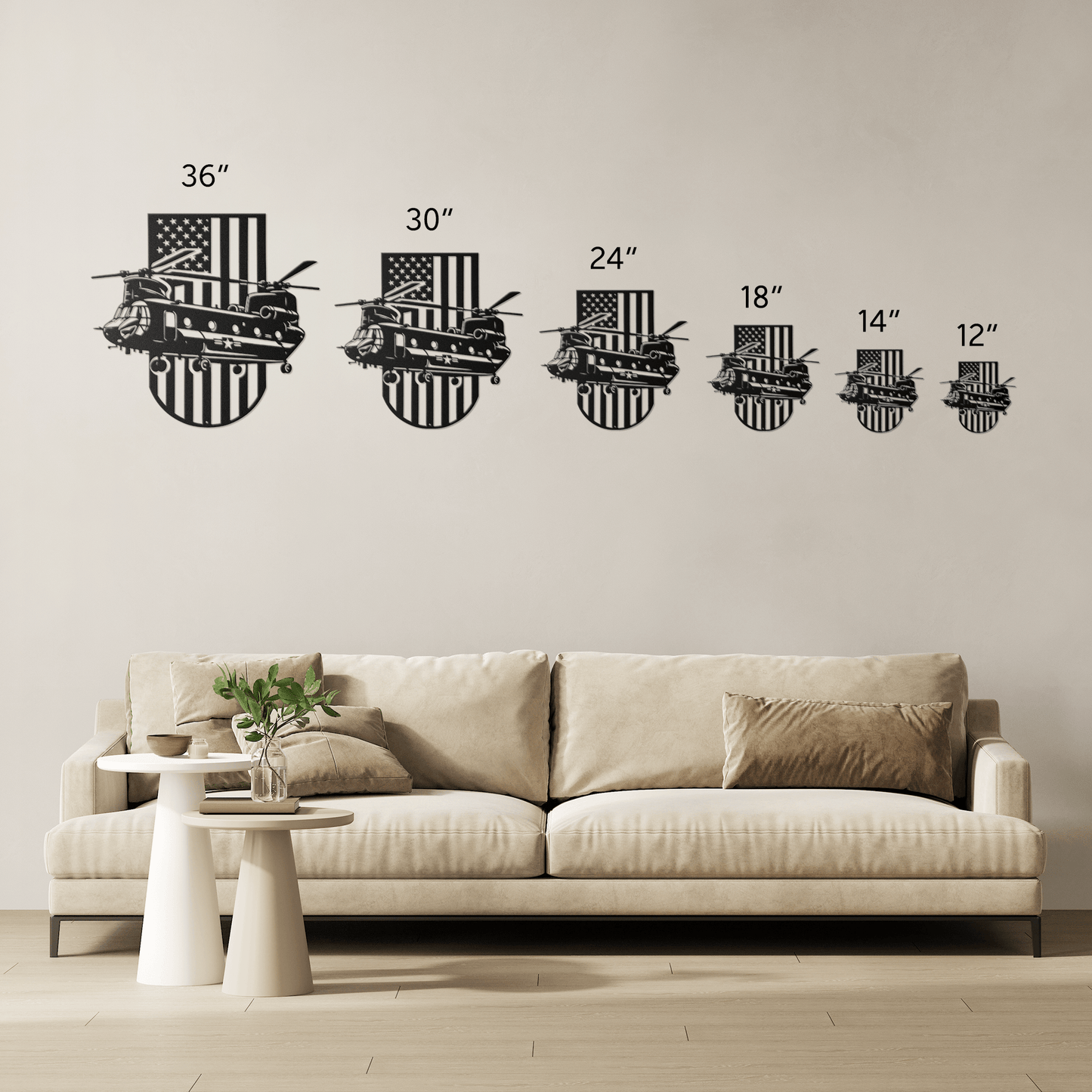 US Chinook Helicopter With American Flag Metal Wall Art - MAIKERU STUDIO