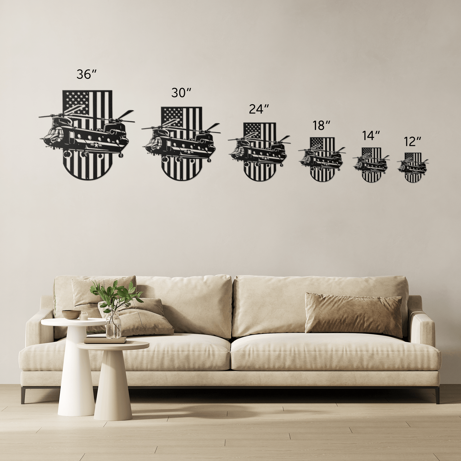 US Chinook Helicopter With American Flag Metal Wall Art - MAIKERU STUDIO