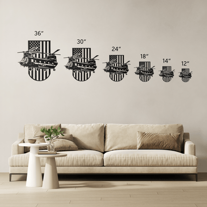 US Chinook Helicopter With American Flag Metal Wall Art - MAIKERU STUDIO