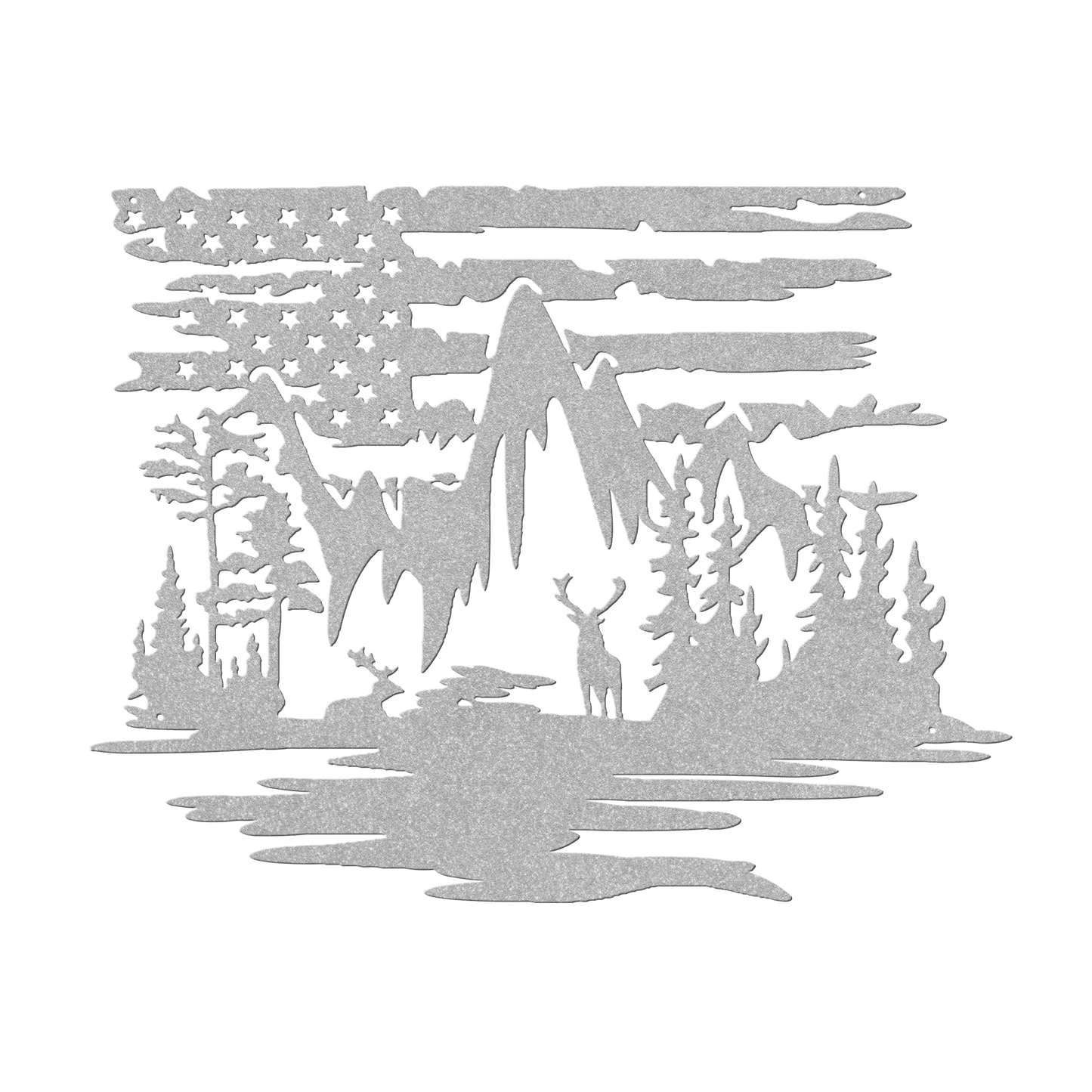 US Deer mountain Scene With American Flag Metal Wall Art - MAIKERU STUDIO