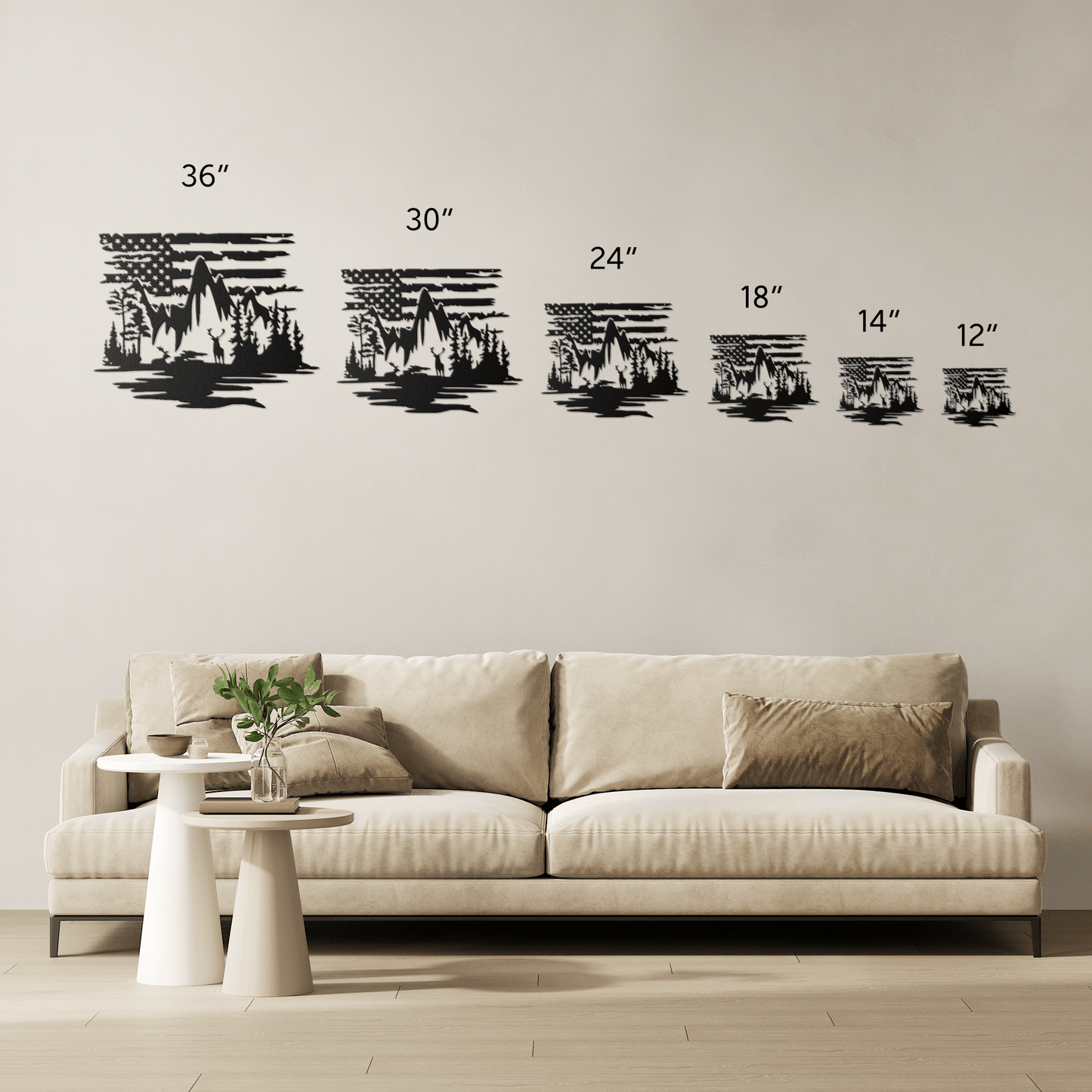 US Deer mountain Scene With American Flag Metal Wall Art - MAIKERU STUDIO