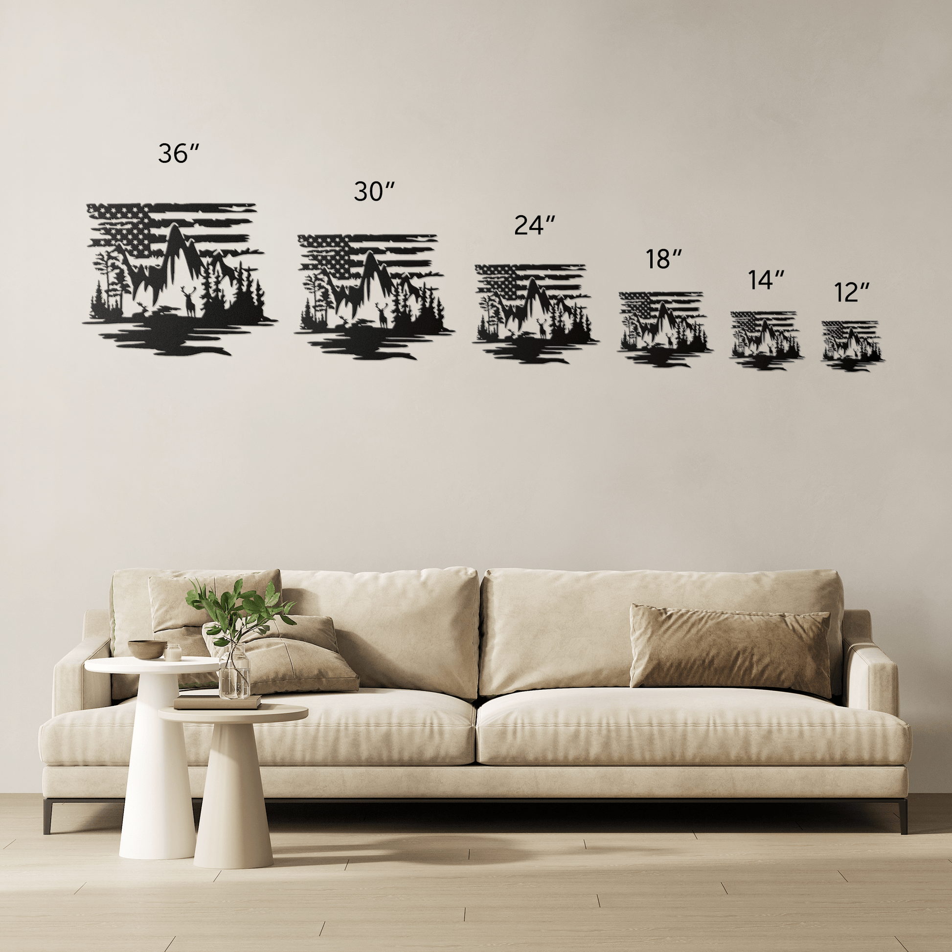 US Deer mountain Scene With American Flag Metal Wall Art - MAIKERU STUDIO
