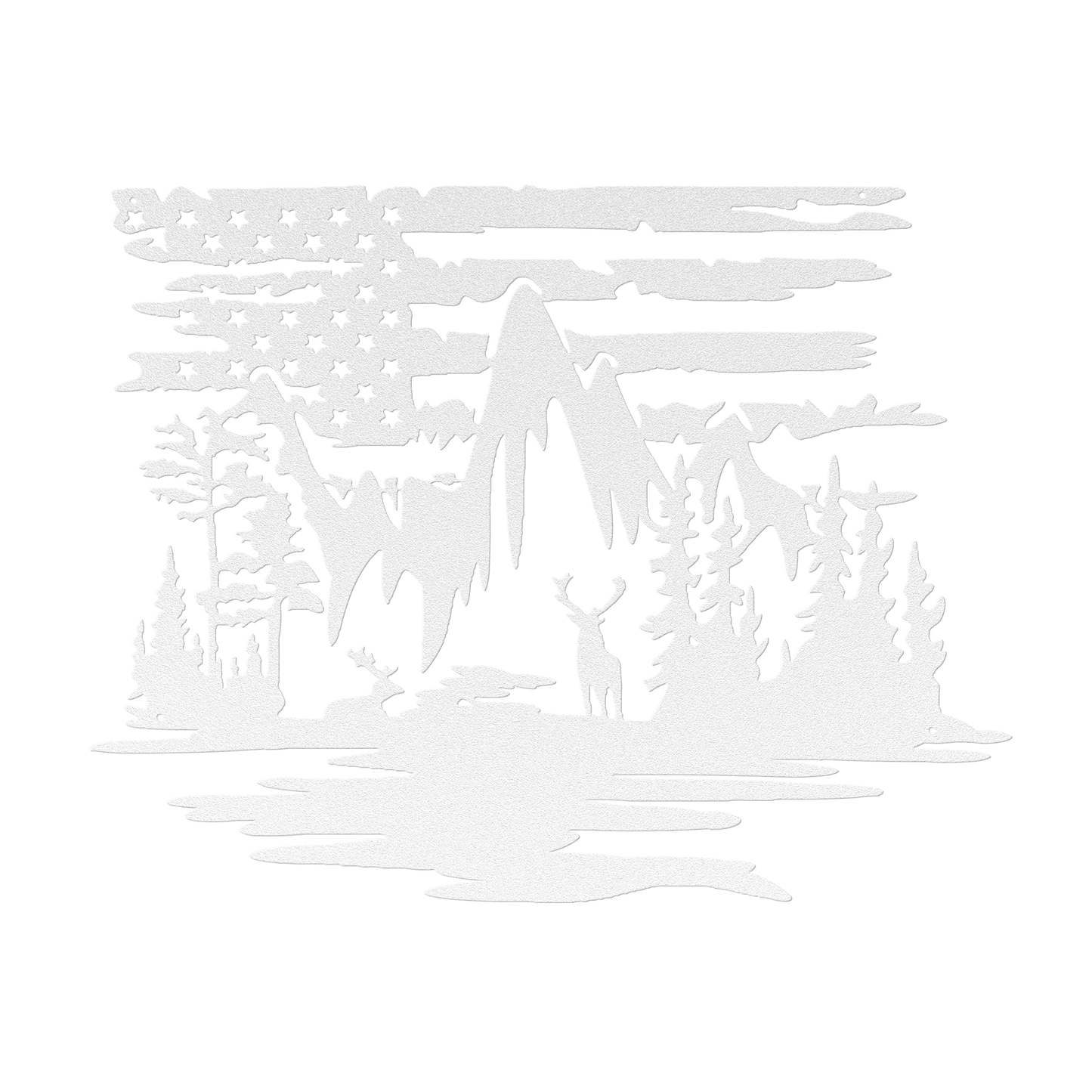 US Deer mountain Scene With American Flag Metal Wall Art - MAIKERU STUDIO