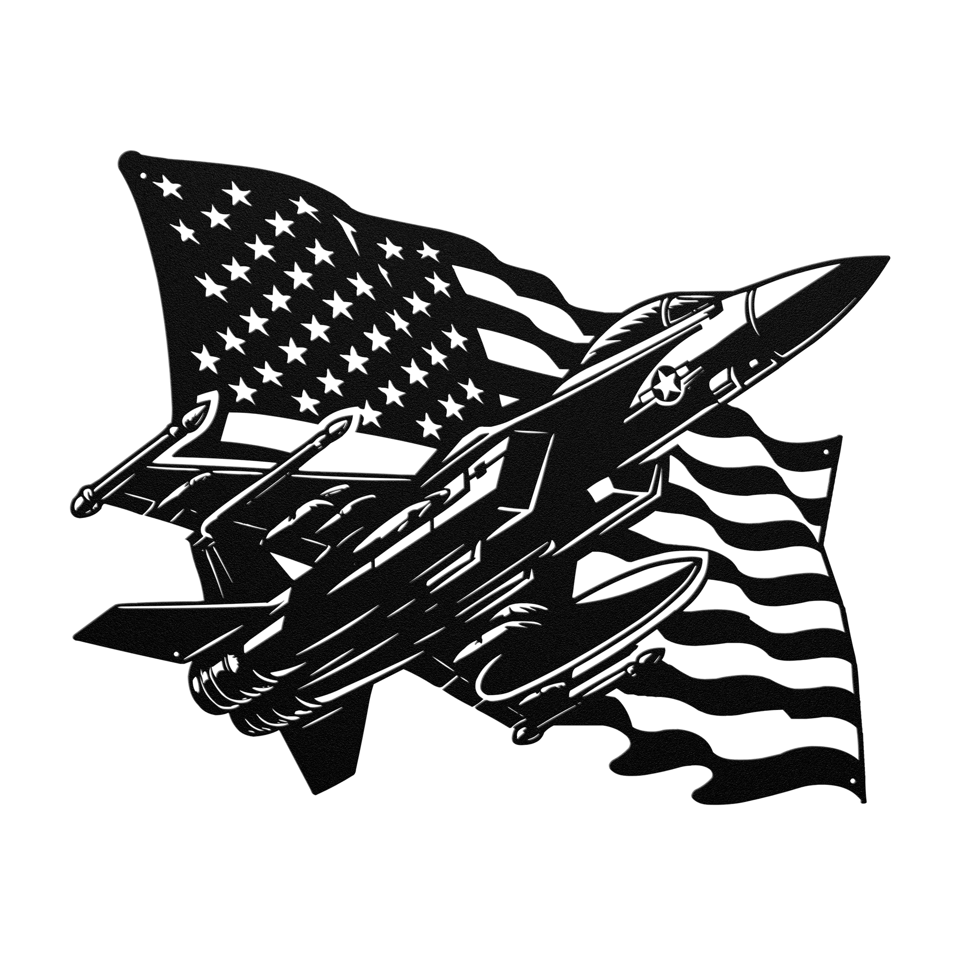 US Fighter Jet With American Flag Metal Wall Art - MAIKERU STUDIO