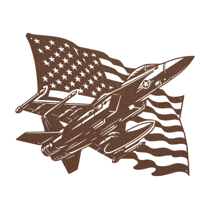 US Fighter Jet With American Flag Metal Wall Art - MAIKERU STUDIO