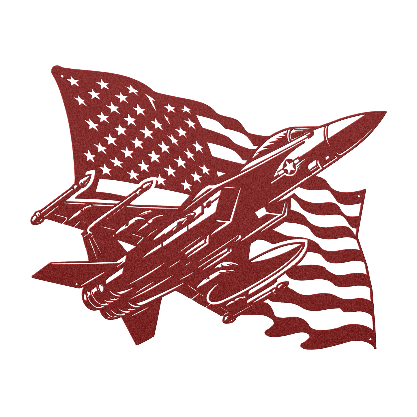 US Fighter Jet With American Flag Metal Wall Art - MAIKERU STUDIO