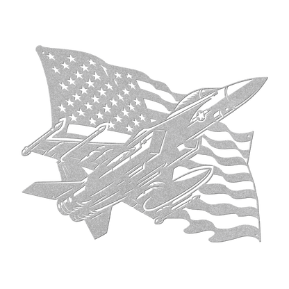 US Fighter Jet With American Flag Metal Wall Art - MAIKERU STUDIO