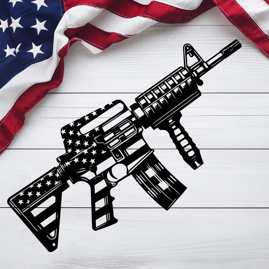 US M4 Assault Rifle Covered in American Flag Metal Wall Art - MAIKERU STUDIO