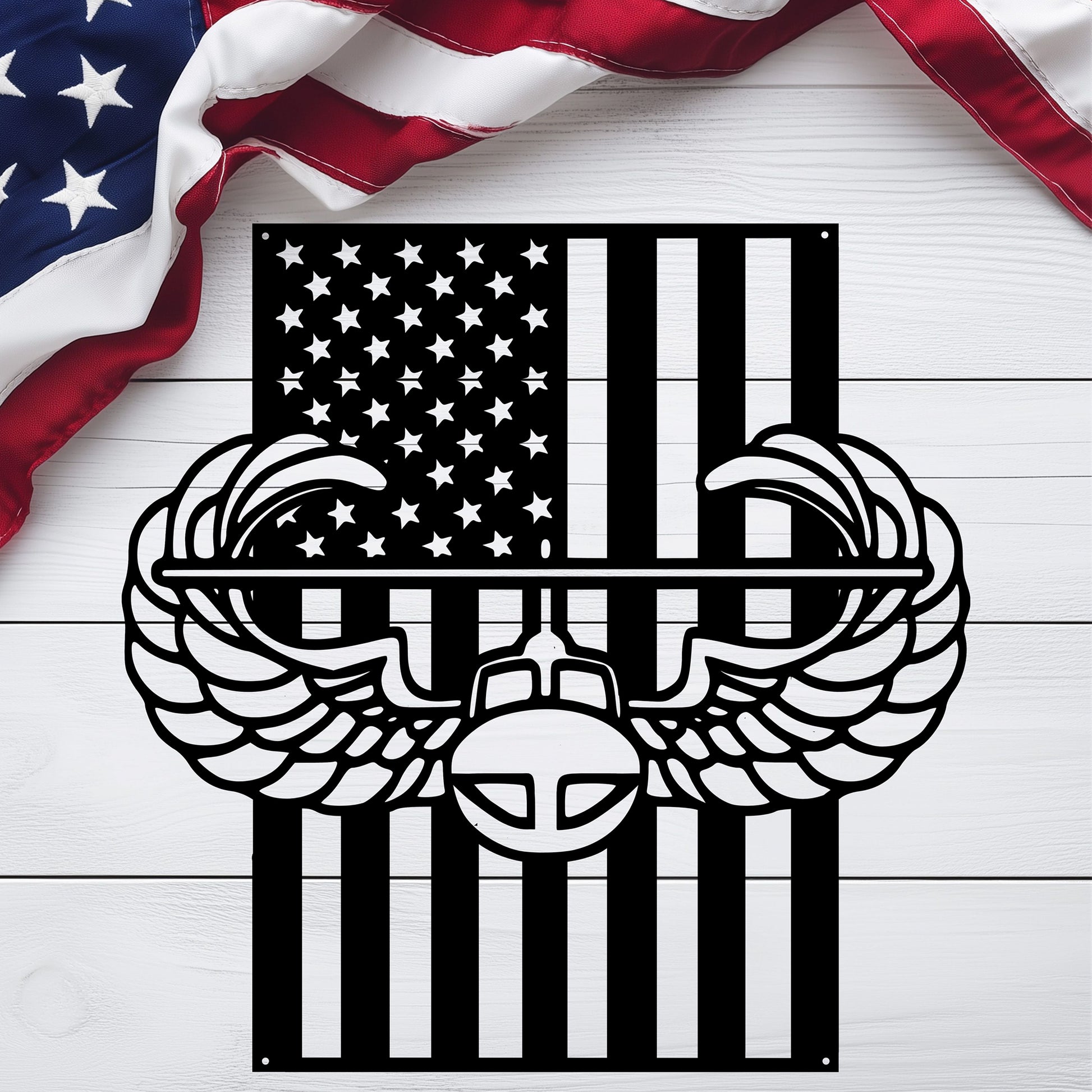 Air Assault Badge Metal Wall Art | American Flag Military Decor - MAIKERU STUDIO