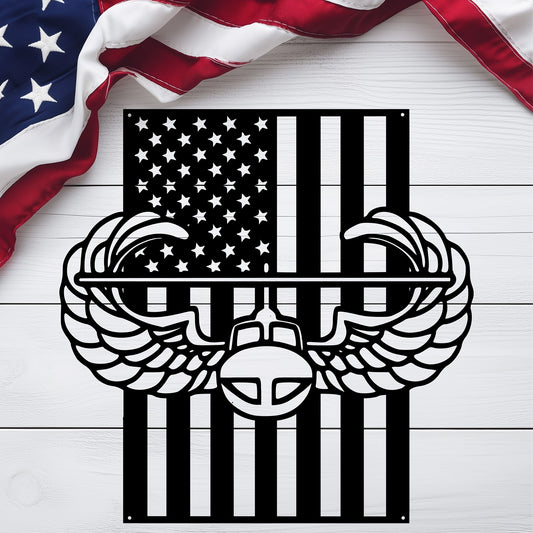 Air Assault Badge Metal Wall Art | American Flag Military Decor - MAIKERU STUDIO