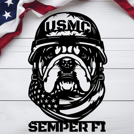 USMC Bulldog Metal Wall Art | Semper Fi Marine Corps Patriotic Decor - MAIKERU STUDIO