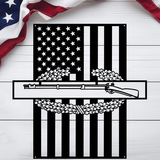Combat Infantryman Badge Metal Wall Art | American Flag - MAIKERU STUDIO