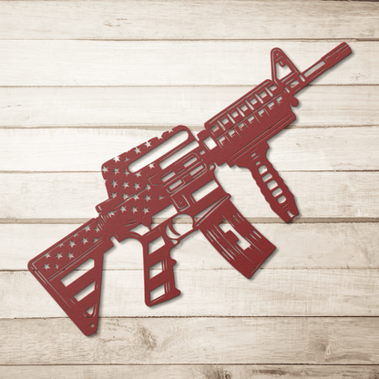 US M4 Assault Rifle Covered in American Flag Metal Wall Art - MAIKERU STUDIO