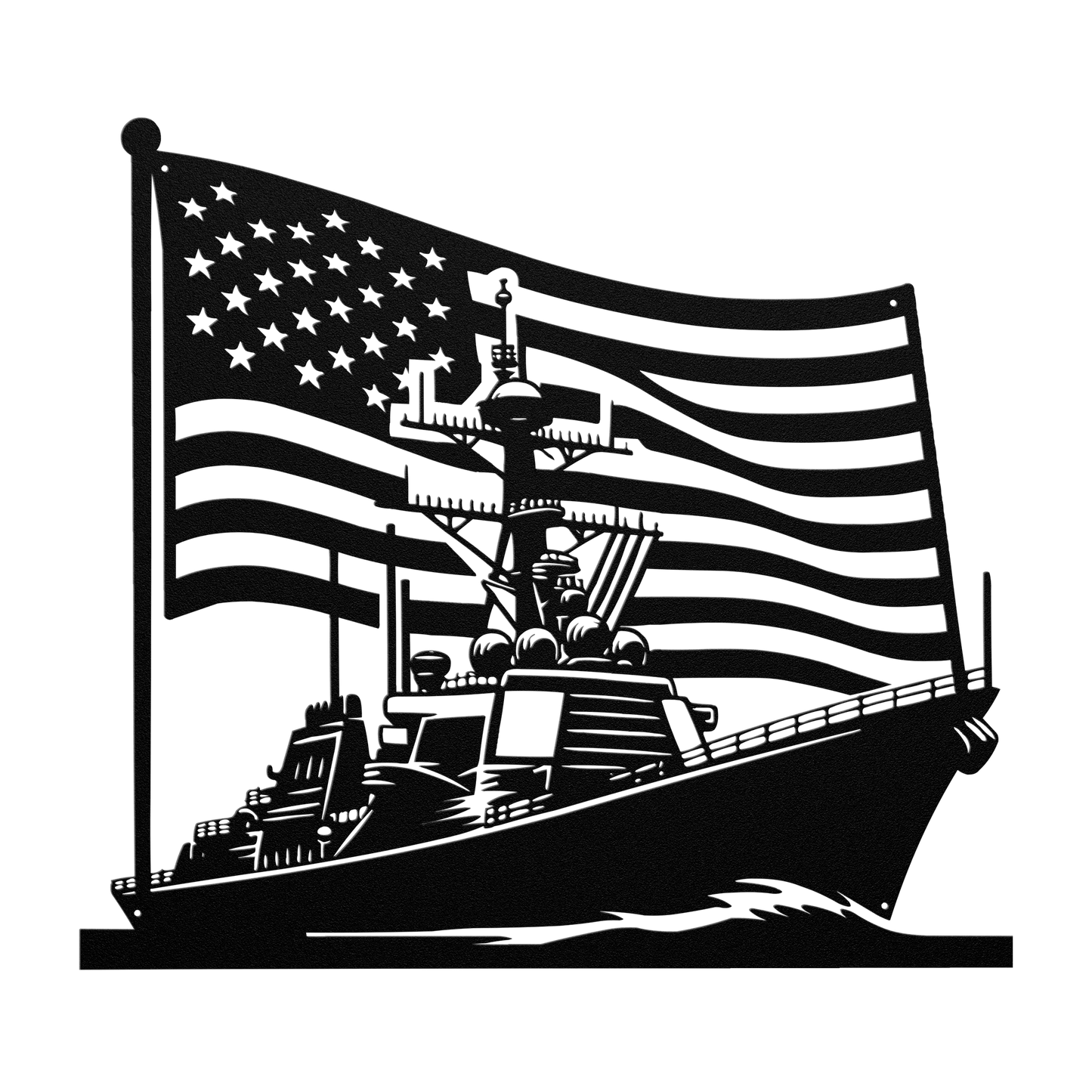 US Navy Ship With American Flag Metal Wall Art - MAIKERU STUDIO
