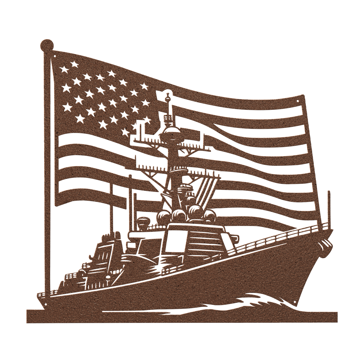 US Navy Ship With American Flag Metal Wall Art - MAIKERU STUDIO