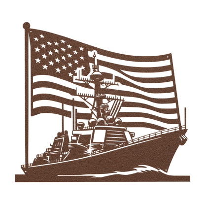 US Navy Ship With American Flag Metal Wall Art - MAIKERU STUDIO