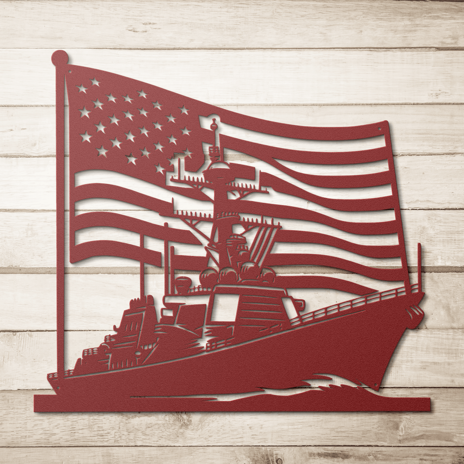 US Navy Ship With American Flag Metal Wall Art - MAIKERU STUDIO