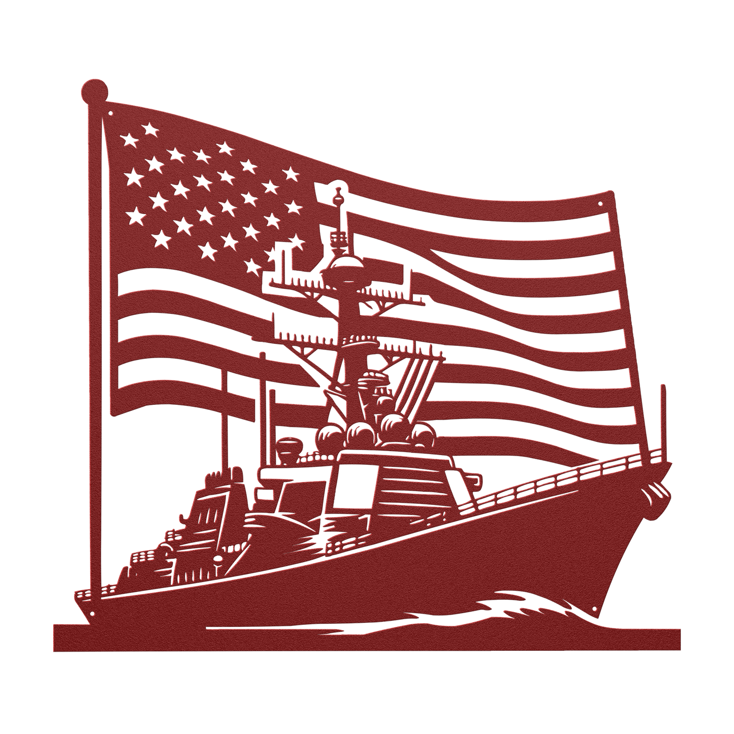 US Navy Ship With American Flag Metal Wall Art - MAIKERU STUDIO