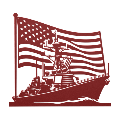 US Navy Ship With American Flag Metal Wall Art - MAIKERU STUDIO