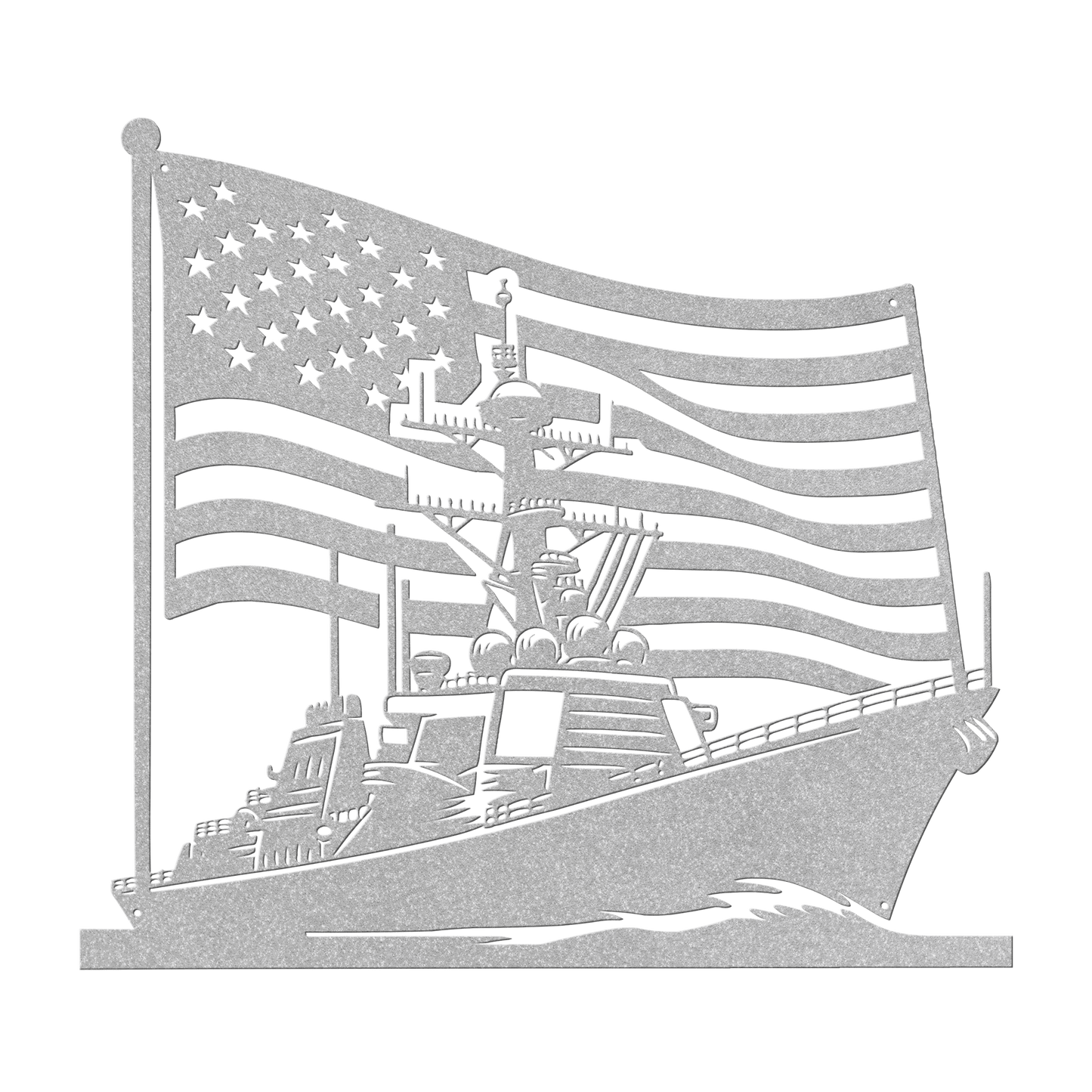 US Navy Ship With American Flag Metal Wall Art - MAIKERU STUDIO