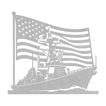 US Navy Ship With American Flag Metal Wall Art - MAIKERU STUDIO
