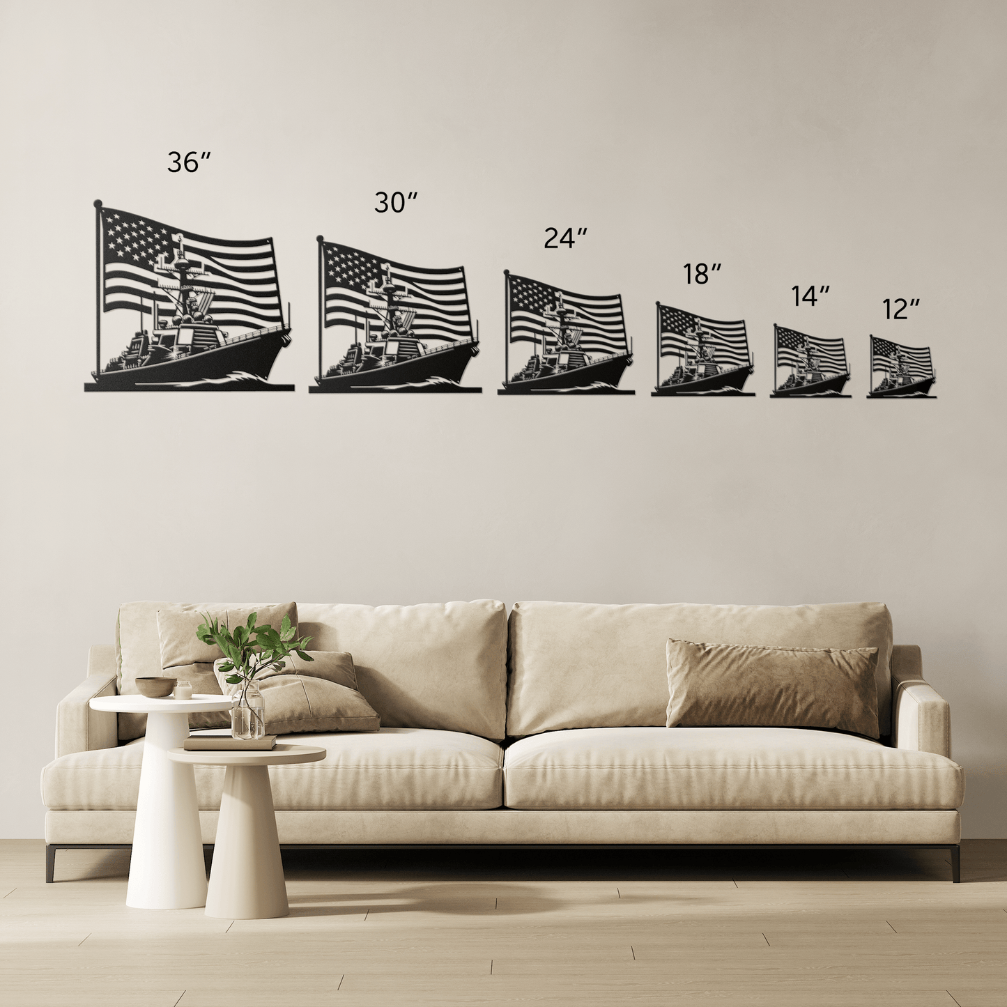 US Navy Ship With American Flag Metal Wall Art - MAIKERU STUDIO