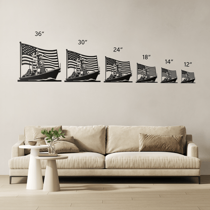 US Navy Ship With American Flag Metal Wall Art - MAIKERU STUDIO