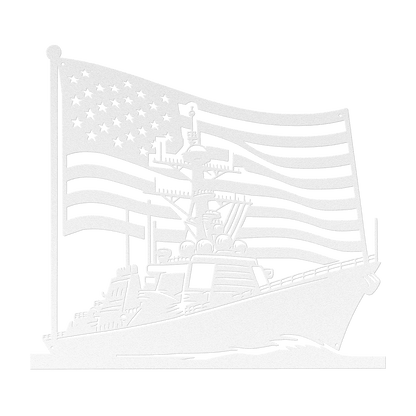 US Navy Ship With American Flag Metal Wall Art - MAIKERU STUDIO