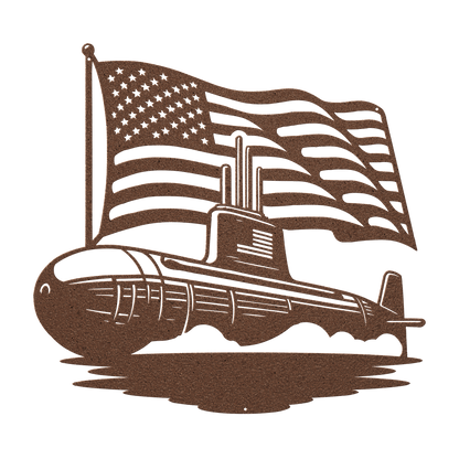 U.S. Navy Submarine Metal Wall Art | Patriotic Tribute with American Flag - MAIKERU STUDIO
