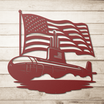 U.S. Navy Submarine Metal Wall Art | Patriotic Tribute with American Flag - MAIKERU STUDIO