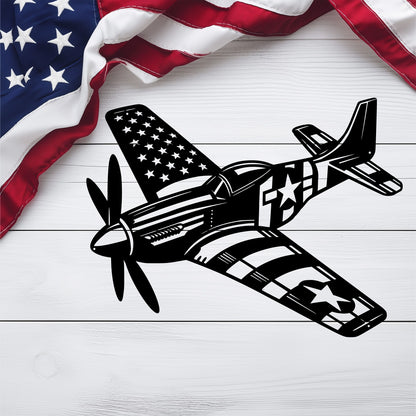P - 51 Mustang Metal Wall Art | WWll American Fighter Plane Patriotic Tribute - MAIKERU STUDIO