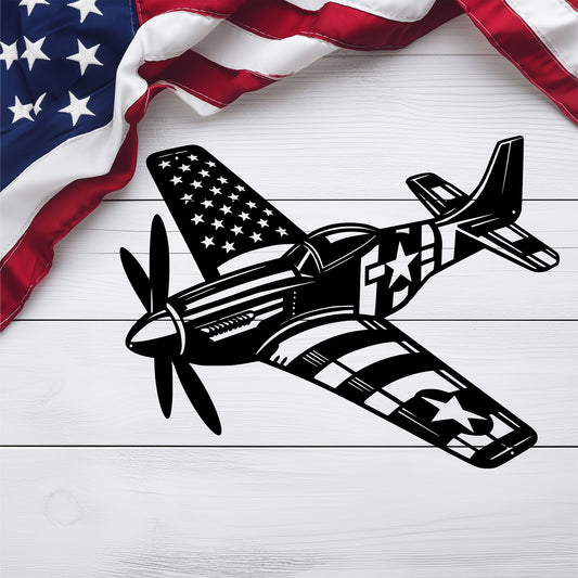 P - 51 Mustang Metal Wall Art | WWll American Fighter Plane Patriotic Tribute - MAIKERU STUDIO