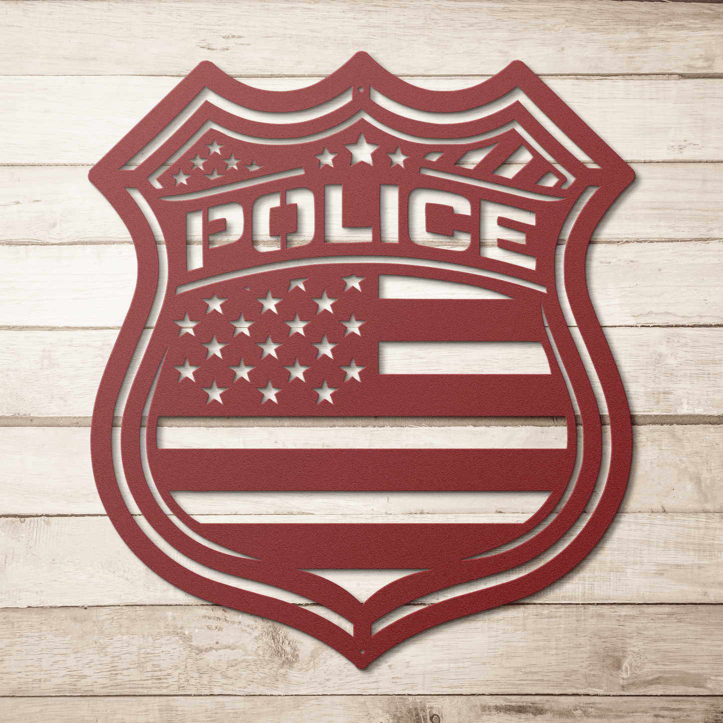 US Police Shield With The American Flag Metal Wall Art - MAIKERU STUDIO