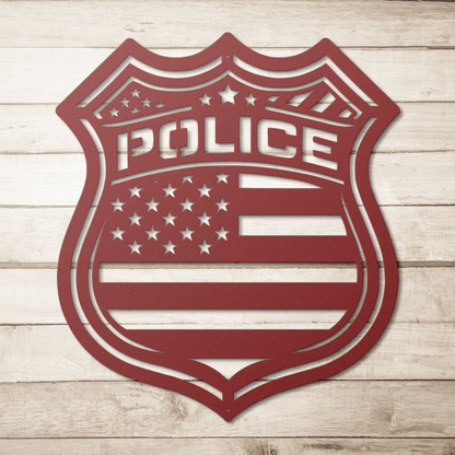US Police Shield With The American Flag Metal Wall Art - MAIKERU STUDIO