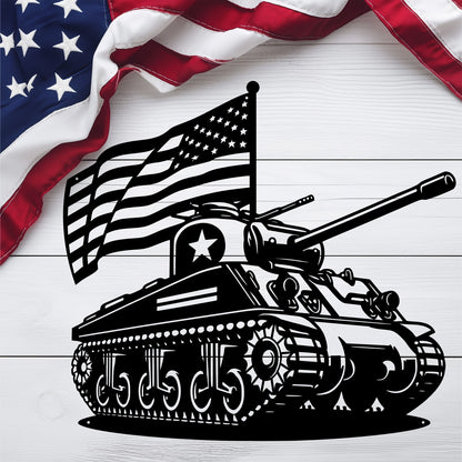 WWll Sherman Tank Metal Wall Art | Patriotic Tribute to U.S. Army Armor - MAIKERU STUDIO