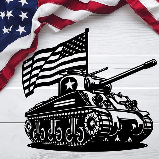 WWll Sherman Tank Metal Wall Art | Patriotic Tribute to U.S. Army Armor - MAIKERU STUDIO