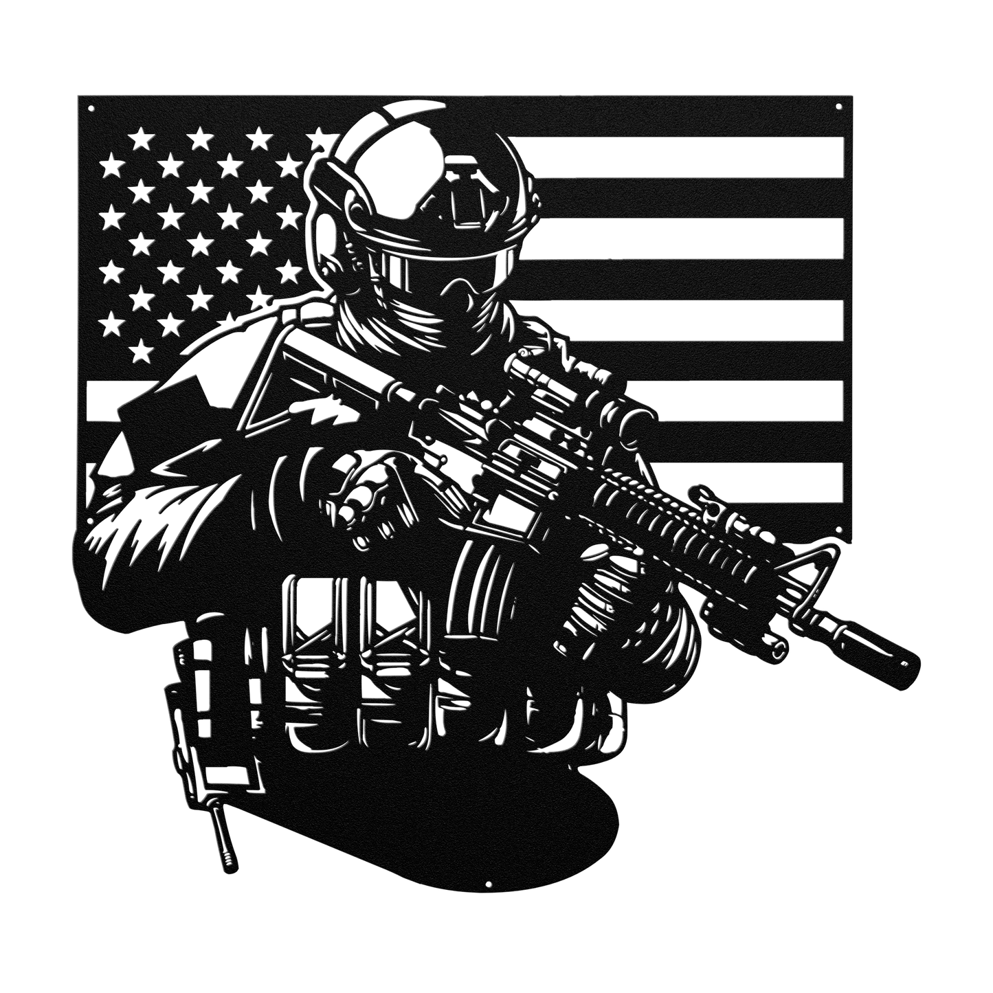 US Soldier With American Flag Metal Wall Art - MAIKERU STUDIO