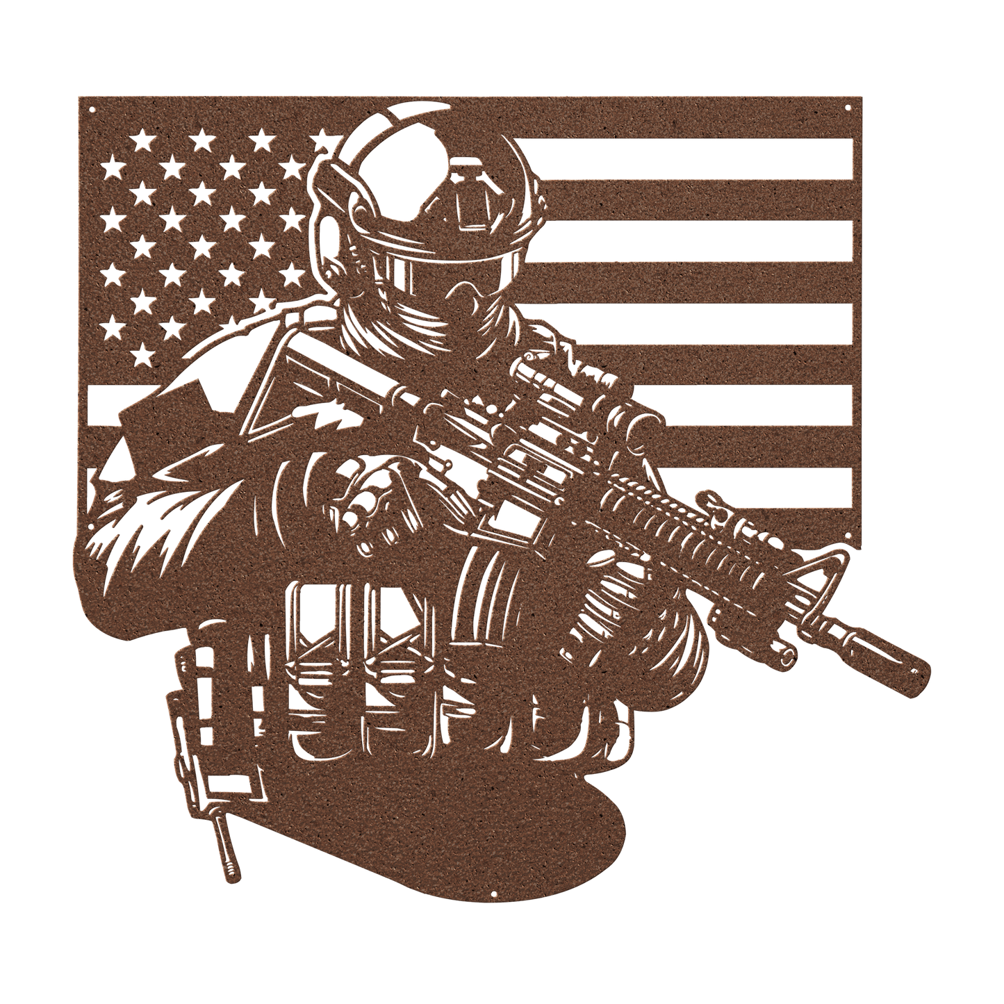 US Soldier With American Flag Metal Wall Art - MAIKERU STUDIO