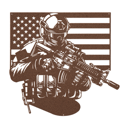 US Soldier With American Flag Metal Wall Art - MAIKERU STUDIO