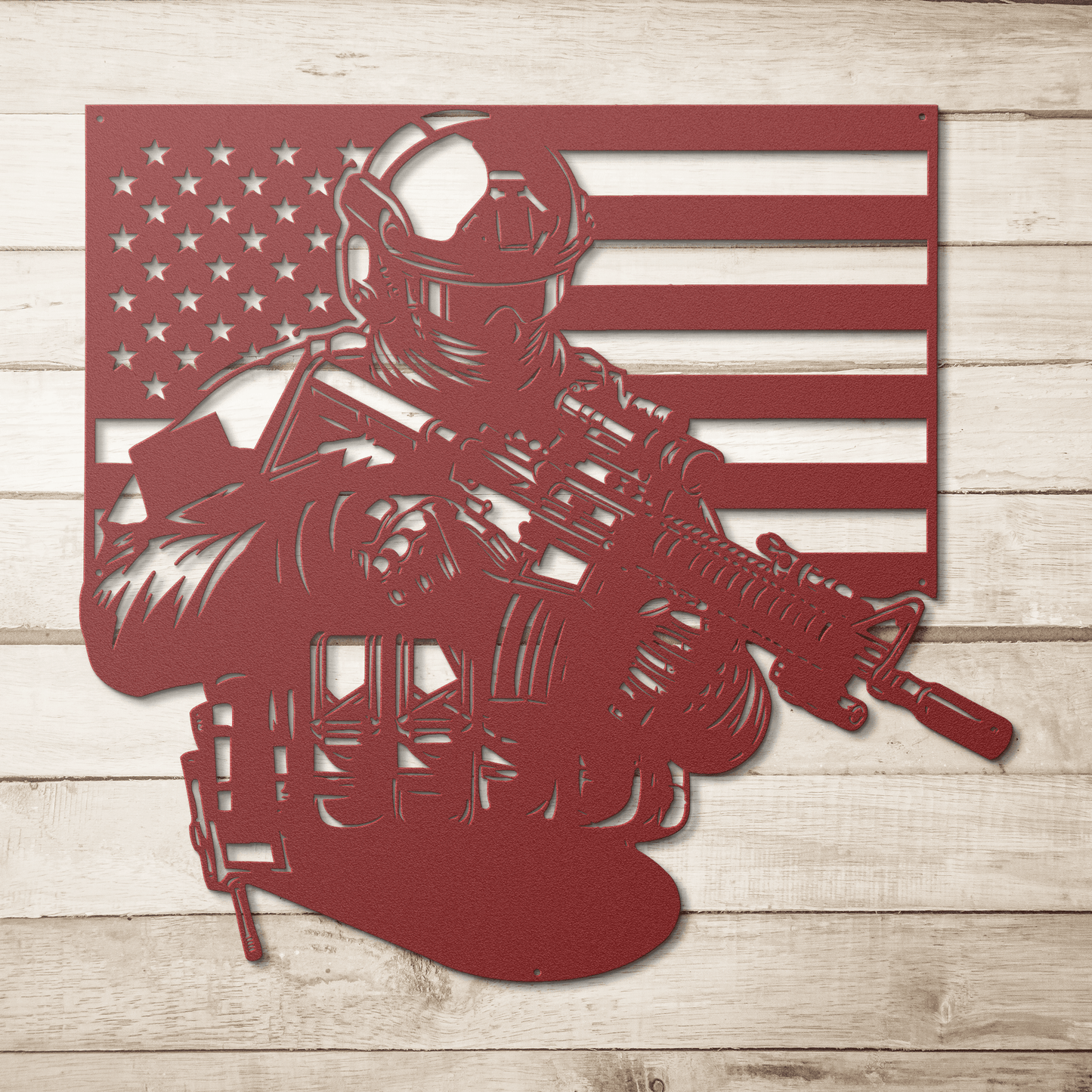 US Soldier With American Flag Metal Wall Art - MAIKERU STUDIO