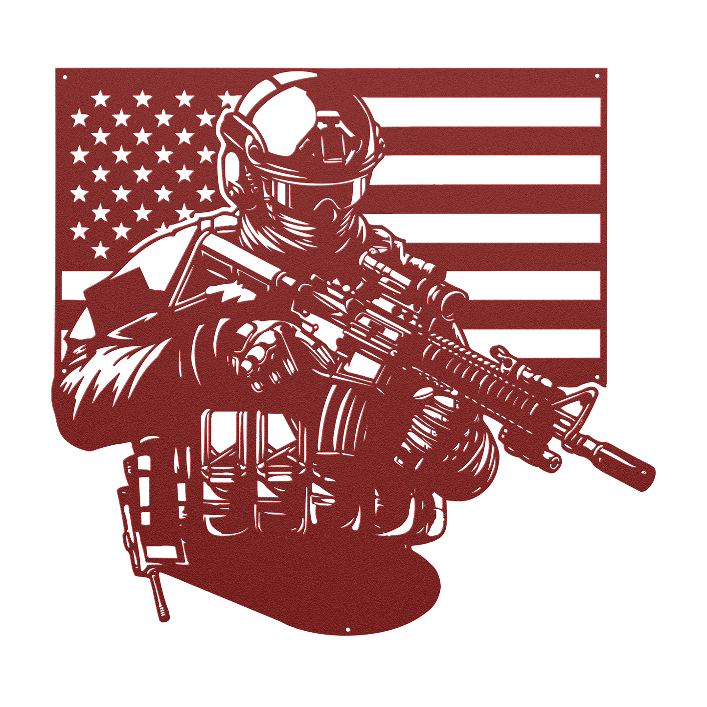 US Soldier With American Flag Metal Wall Art - MAIKERU STUDIO