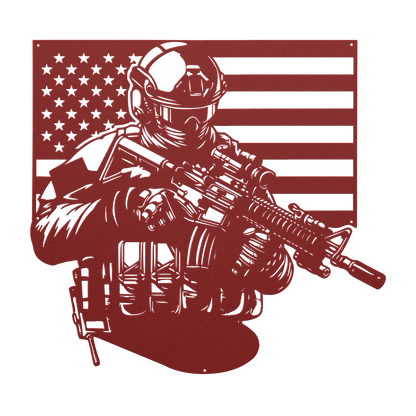 US Soldier With American Flag Metal Wall Art - MAIKERU STUDIO